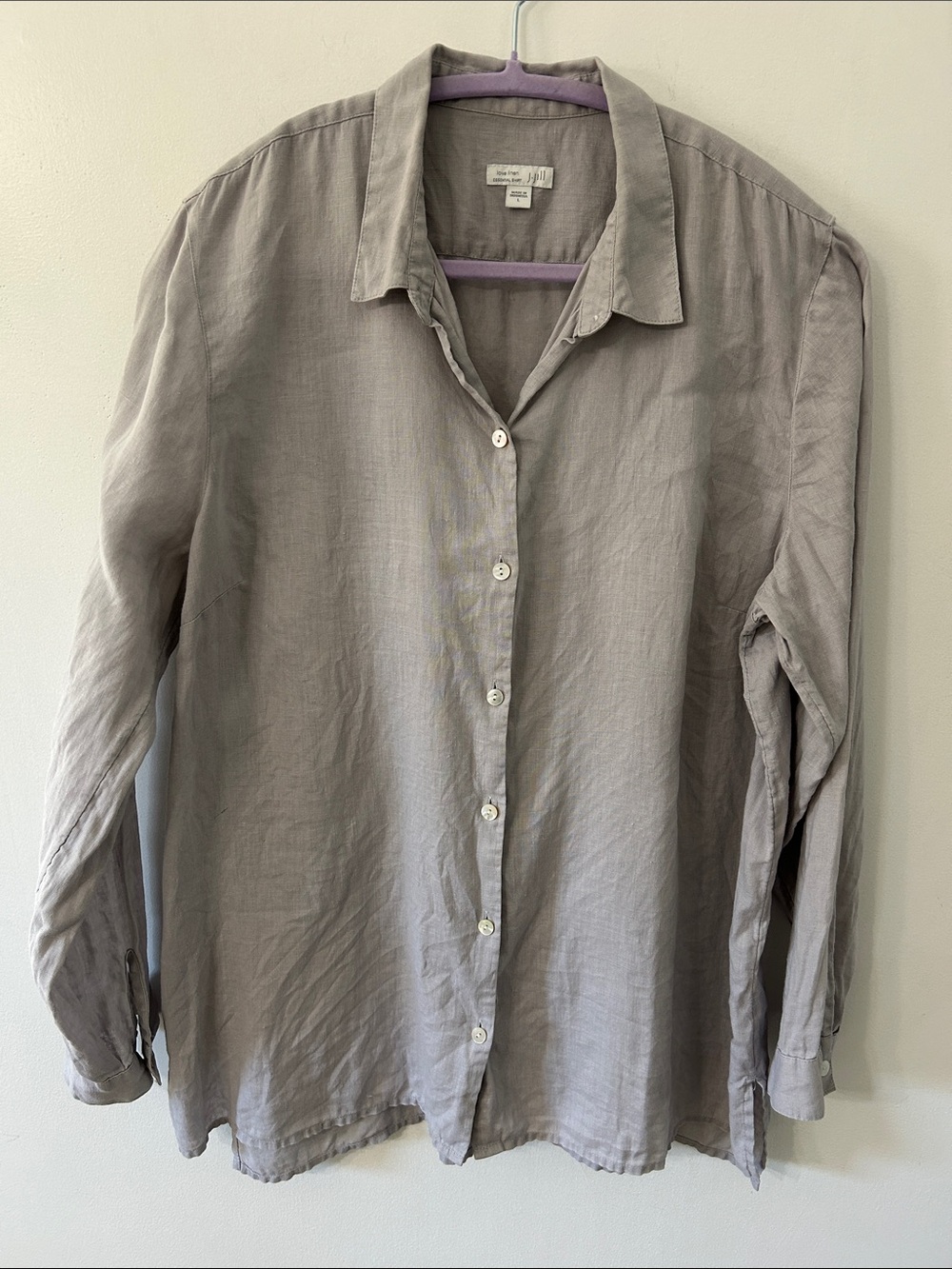 J. Jill Love Linen Essential Shirt Gray Button-Up Large Casual Lagenlook Tunic